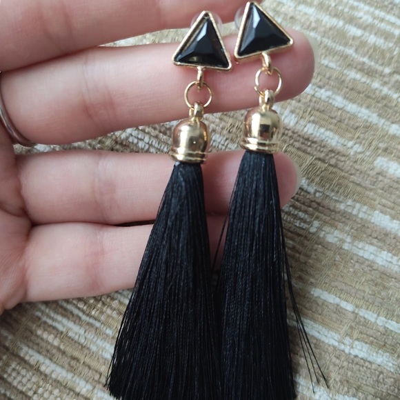 Bohemian Long Tassel Triangle Stud Earrings - Picture 11 of 13